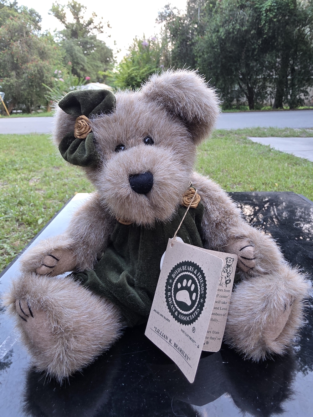Lillian K Bearsley Boyds Bears Pretty In Green Overalls With Flowers And Bow VTG